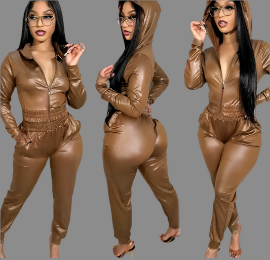 Hooded Shiny Jogger Set